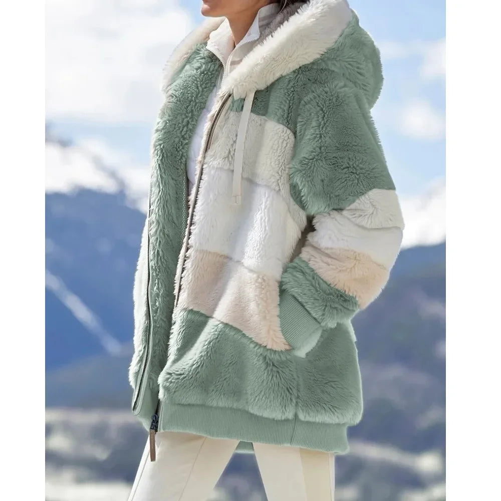 Women’s Hooded Cashmere-Style Winter Coat with Zipper