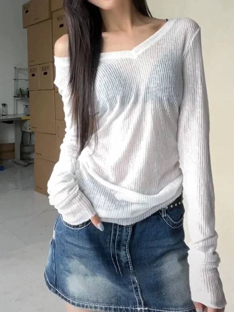 SheerFlex V-Neck Long Sleeve Summer Tee for Women