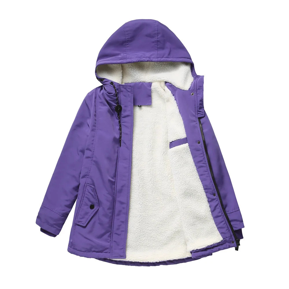 KIDCRKJ Lamb Wool Lined Hooded Winter Parka