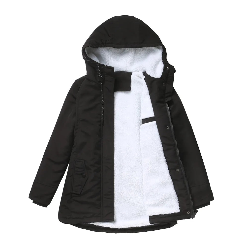 KIDCRKJ Lamb Wool Lined Hooded Winter Parka