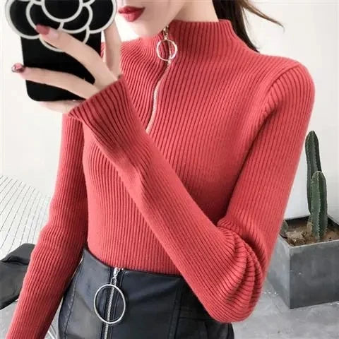 AOSSVIAO Casual Half-High Collar Zipper Sweater