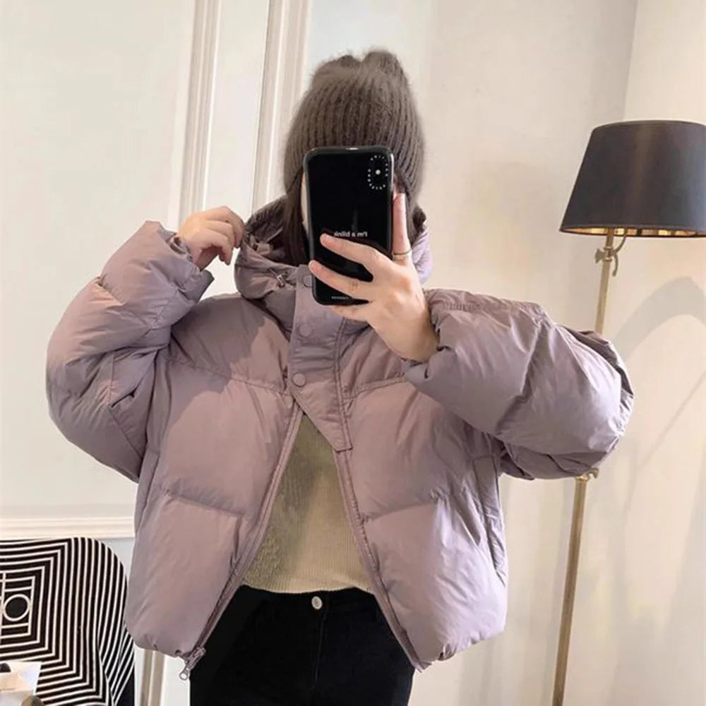 UHYTGF Warm Women's White Duck Down Parka – Hooded Casual Winter Coat