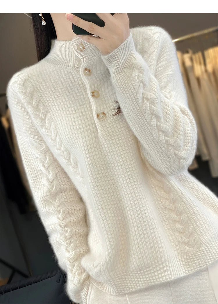 High Collar Cashmere Sweater – Luxury Loose Fit Knit Top