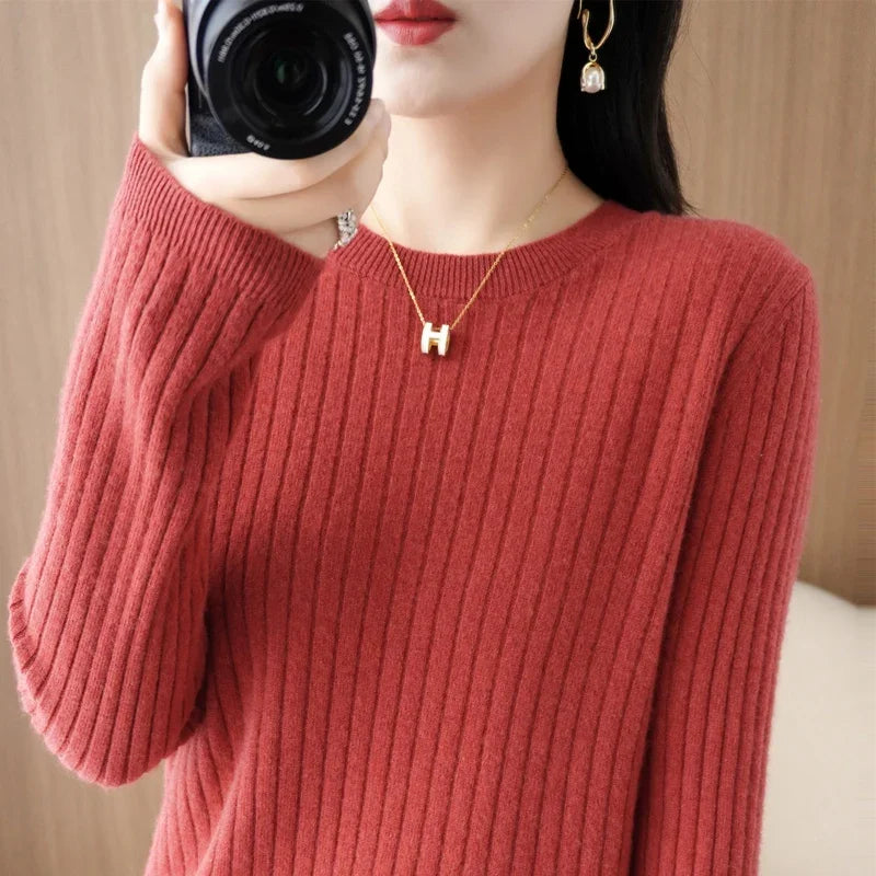 2026 Women Sweaters Autumn Winter Long Sleeve Pullovers O-neck Stripe Warm Pullover Korean Fashion Bottoming Shirts Loose Jumper