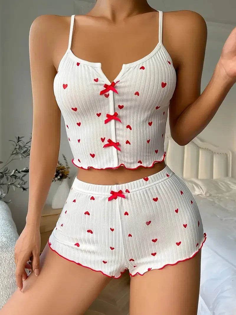 HeartEase Flirty Summer Pajama Set – Cami Top & Shorts