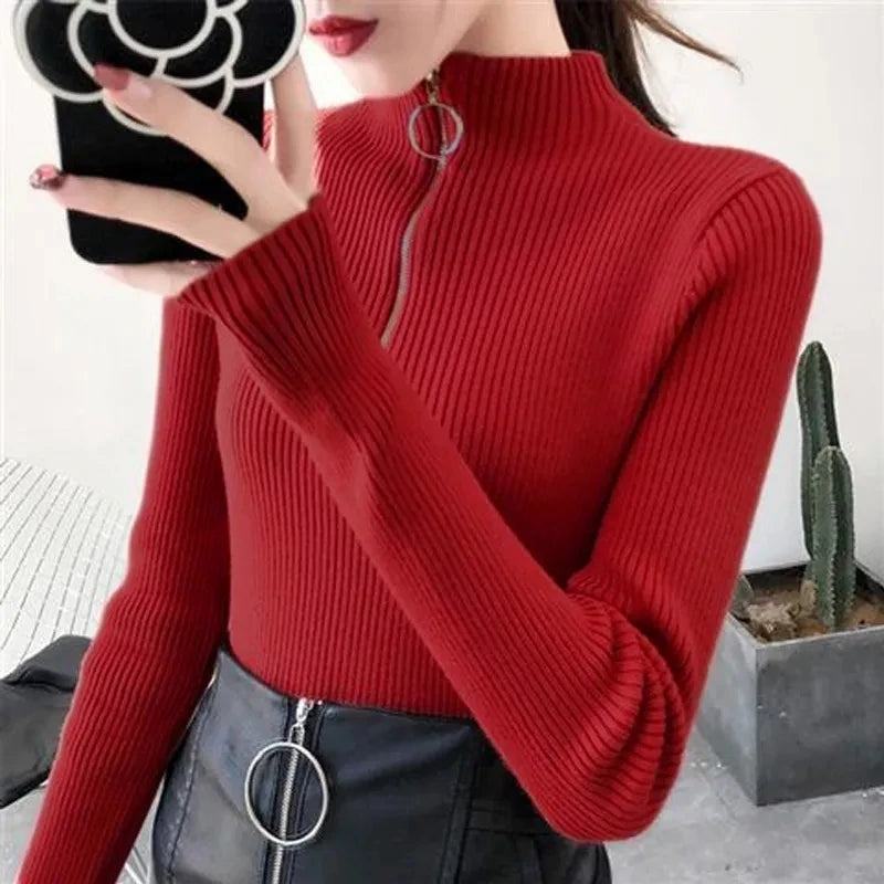 AOSSVIAO Casual Half-High Collar Zipper Sweater
