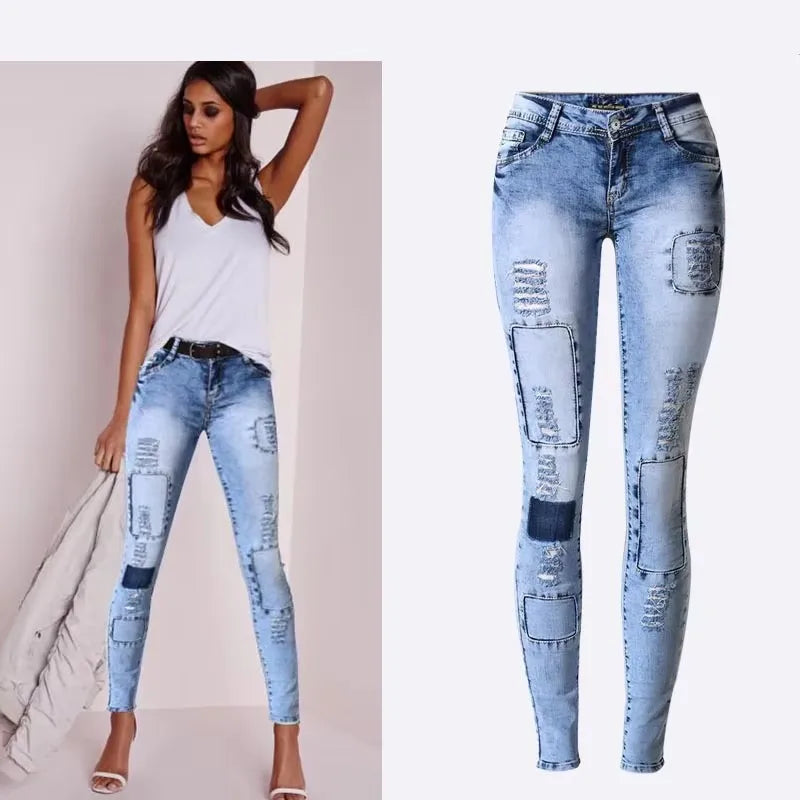 Mid Waist Stretch Pencil Denim with Pockets