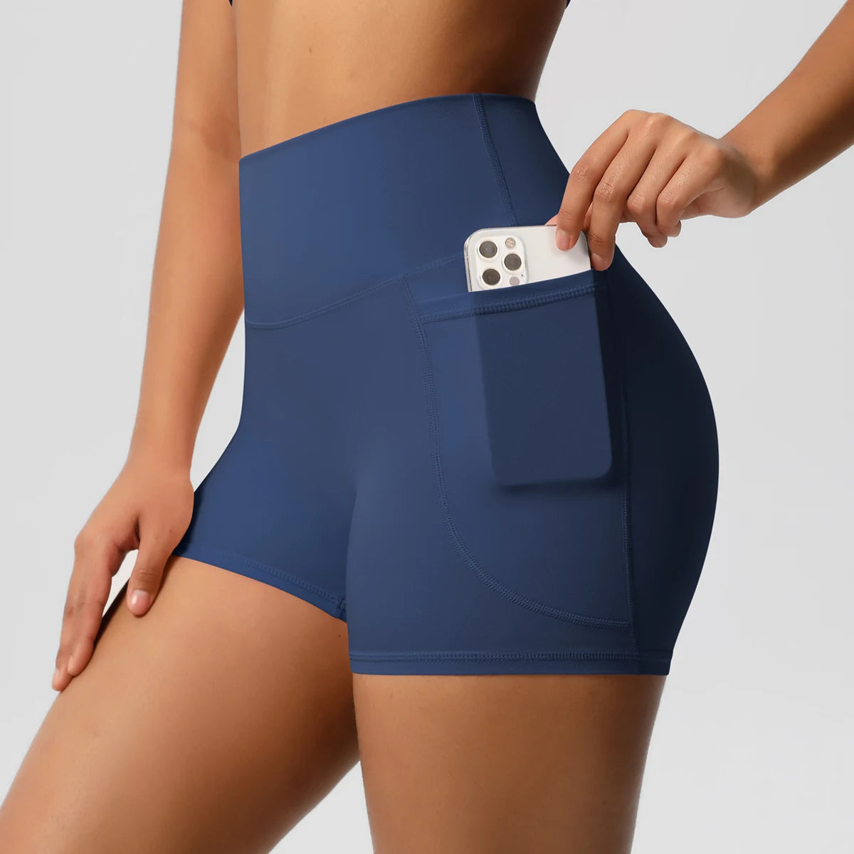 Rooftrellen High-Waist Pocketed Sports Shorts for Women – Quick-Dry Fitness Leggings