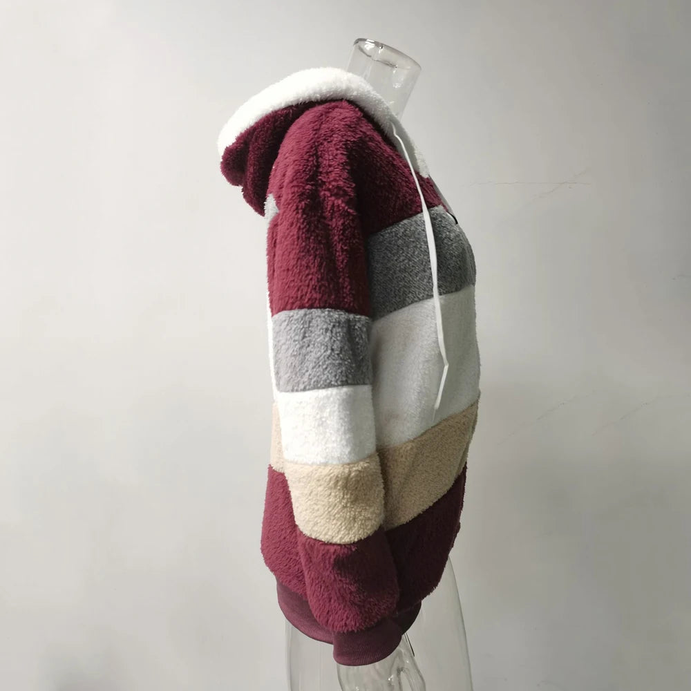 Women’s Hooded Cashmere-Style Winter Coat with Zipper