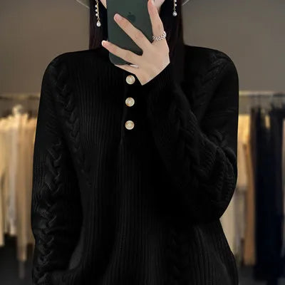 High Collar Cashmere Sweater – Luxury Loose Fit Knit Top