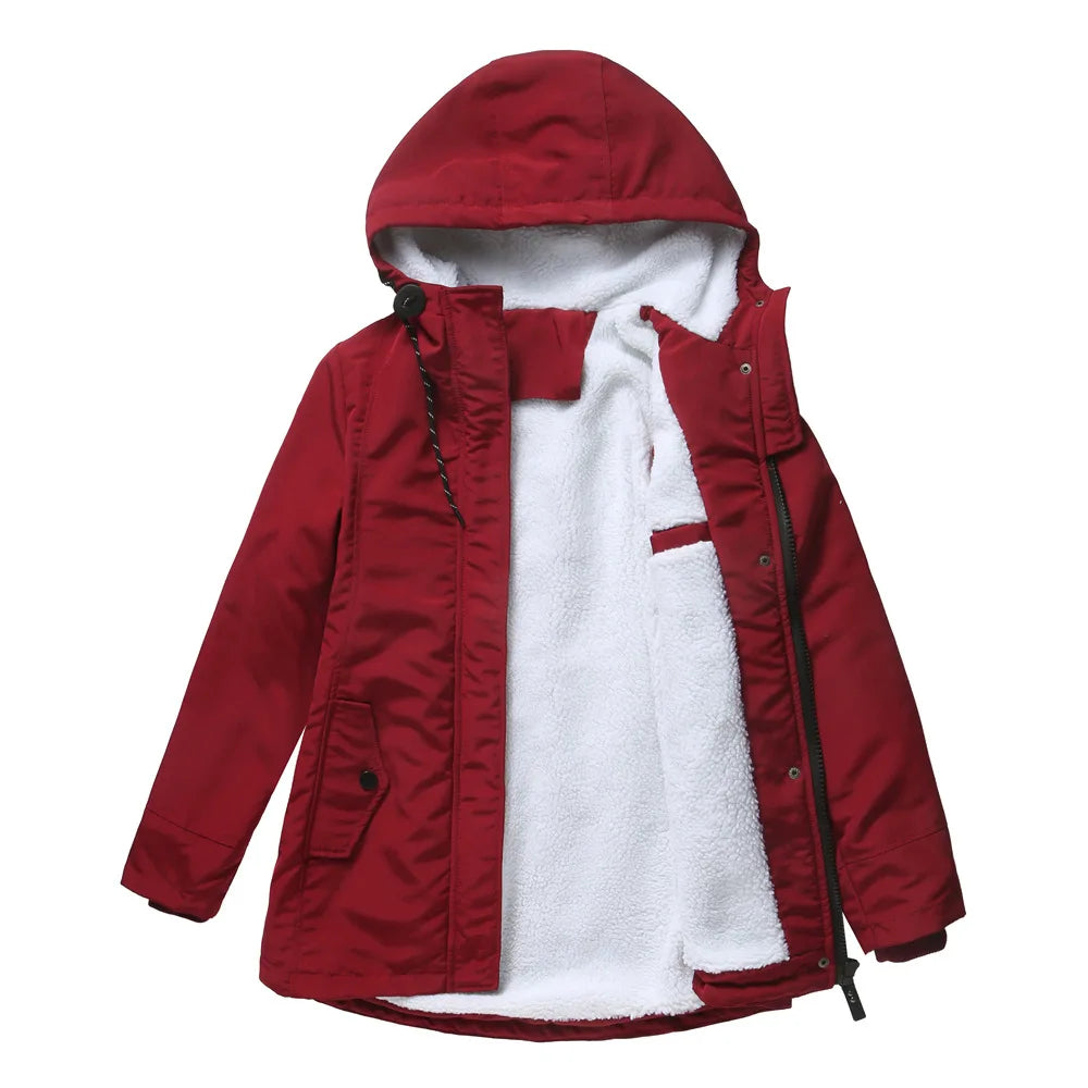 KIDCRKJ Lamb Wool Lined Hooded Winter Parka