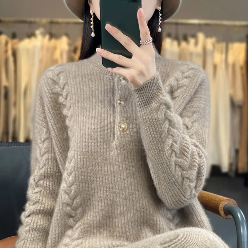 High Collar Cashmere Sweater – Luxury Loose Fit Knit Top