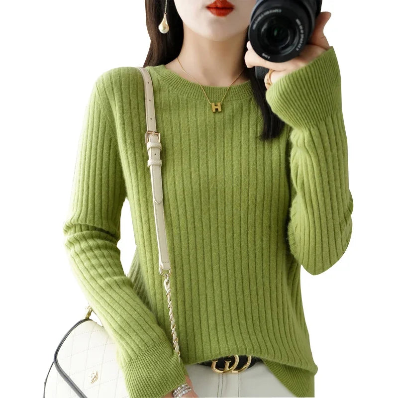 2026 Women Sweaters Autumn Winter Long Sleeve Pullovers O-neck Stripe Warm Pullover Korean Fashion Bottoming Shirts Loose Jumper