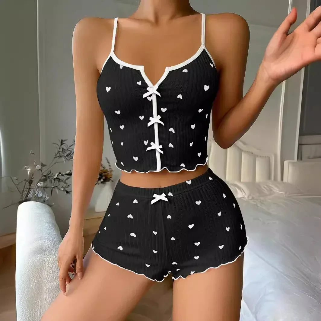 HeartEase Flirty Summer Pajama Set – Cami Top & Shorts