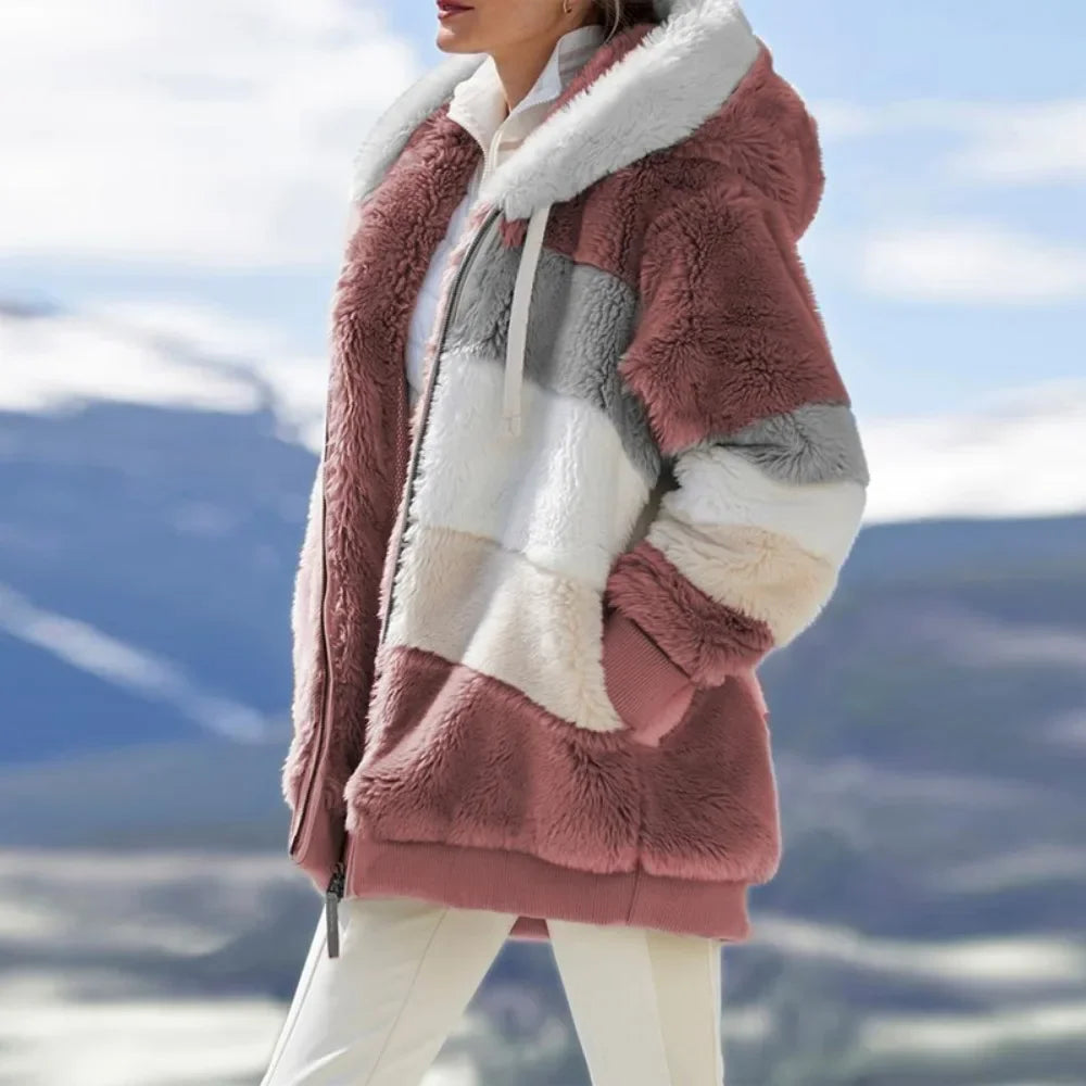 Women’s Hooded Cashmere-Style Winter Coat with Zipper