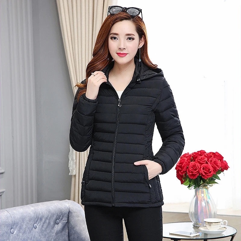 GDUWNFR Elegant Slim Hooded Winter Parka for Women