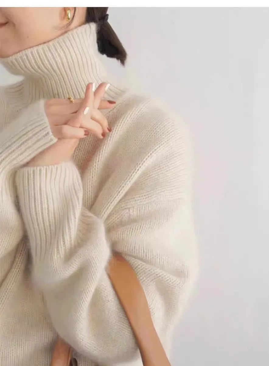 2026Autumn and Winter New Thick Cashmere Sweater Women High Neck Pullover Sweater Warm Loose Knitted Base Sweater Jacket Tops