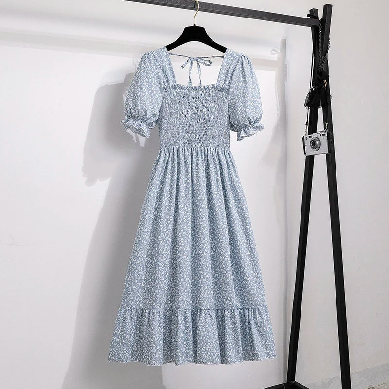 XIBUSANA Chiffon A-Line Dress with Elastic Waist for Women – Summer Casual Style