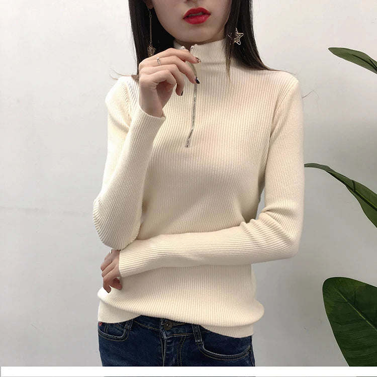 AOSSVIAO Casual Half-High Collar Zipper Sweater