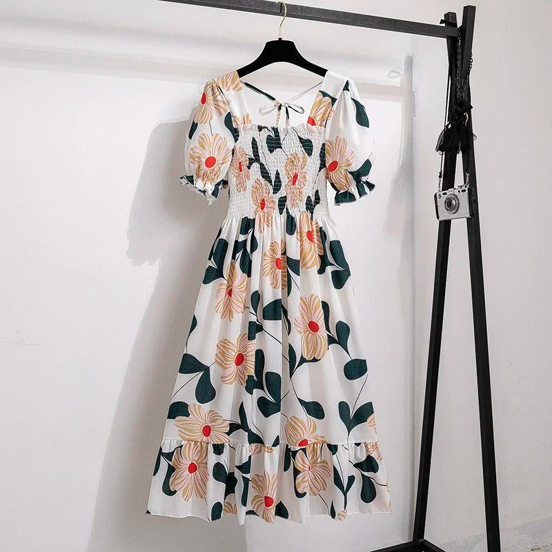 XIBUSANA Chiffon A-Line Dress with Elastic Waist for Women – Summer Casual Style