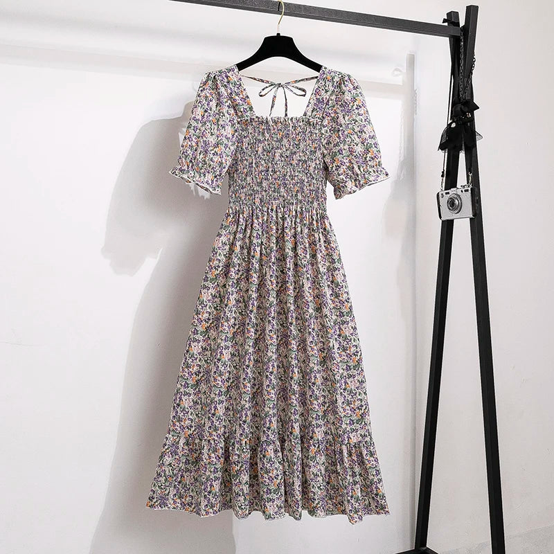 XIBUSANA Chiffon A-Line Dress with Elastic Waist for Women – Summer Casual Style