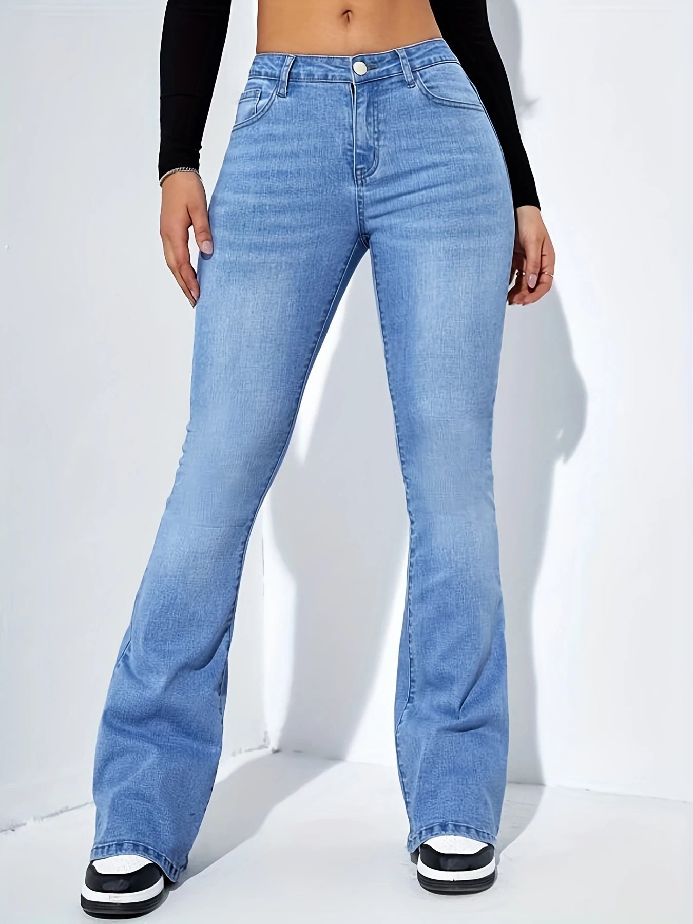 Women’s Mid-Waist Bootcut Jeans – Stretch Comfortable Flared Denim Pants