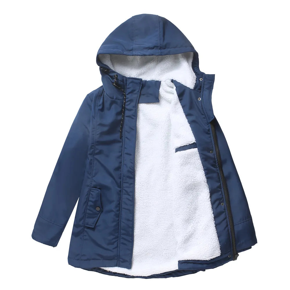 KIDCRKJ Lamb Wool Lined Hooded Winter Parka