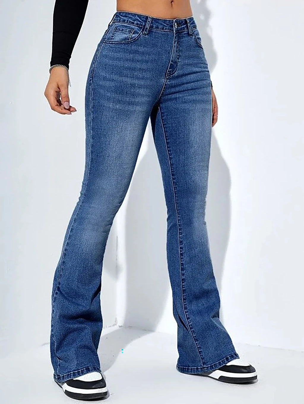 Women’s Mid-Waist Bootcut Jeans – Stretch Comfortable Flared Denim Pants