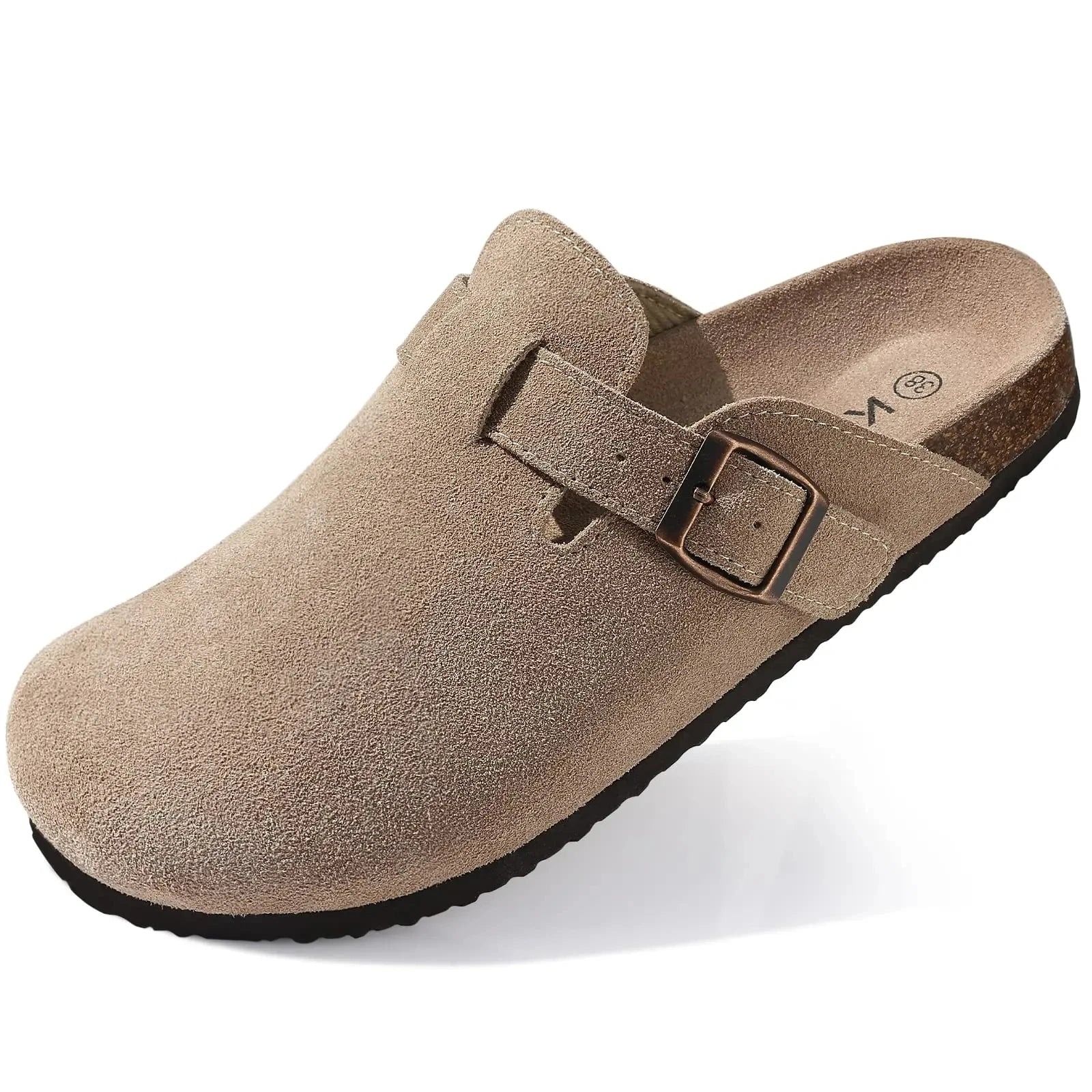 Crestar Women's Suede Clogs Leather Mules Cork Footbed Sandals Potato Shoes with Arch Support Fashion Leather Mules Shoes