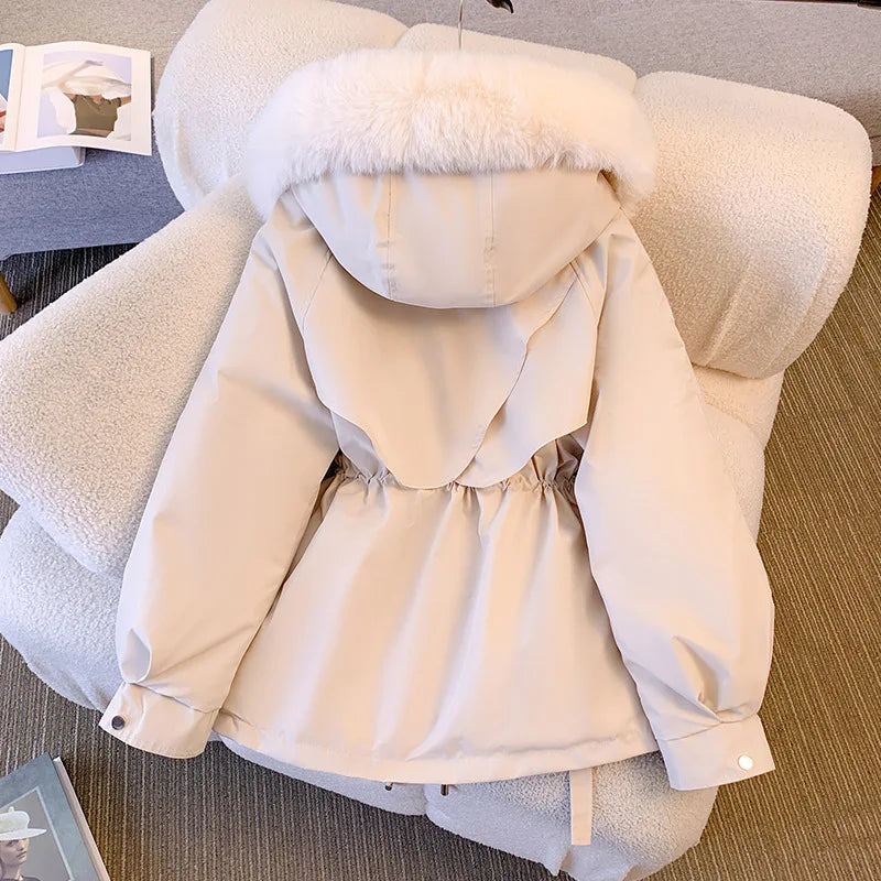 MandyLandy Plush Hooded Cotton-Padded Winter Parka for Women