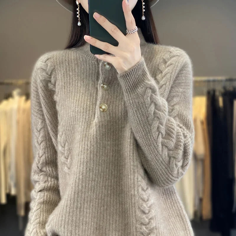 High Collar Cashmere Sweater – Luxury Loose Fit Knit Top