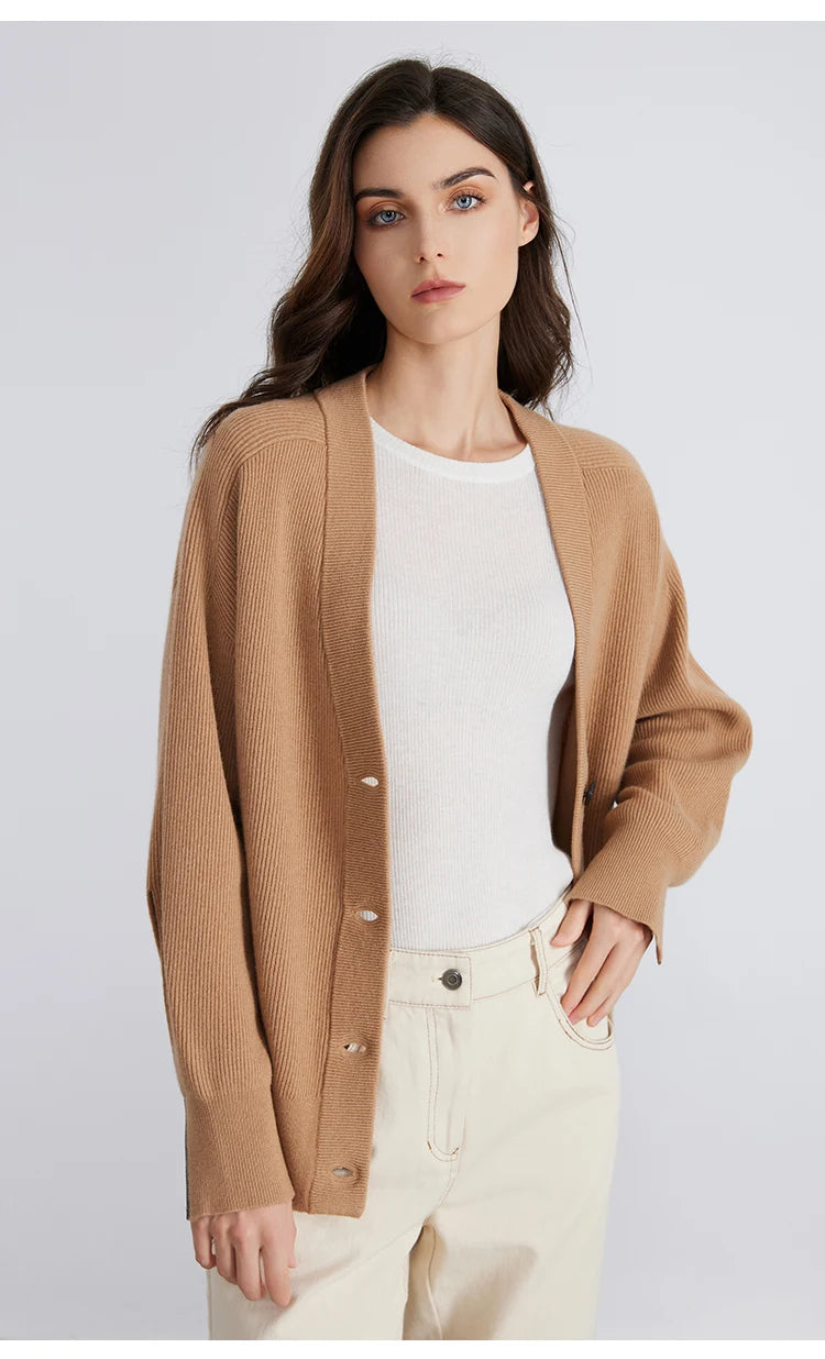 Serathinan Women’s Cashmere Wool V-Neck Cardigan – Autumn/Winter