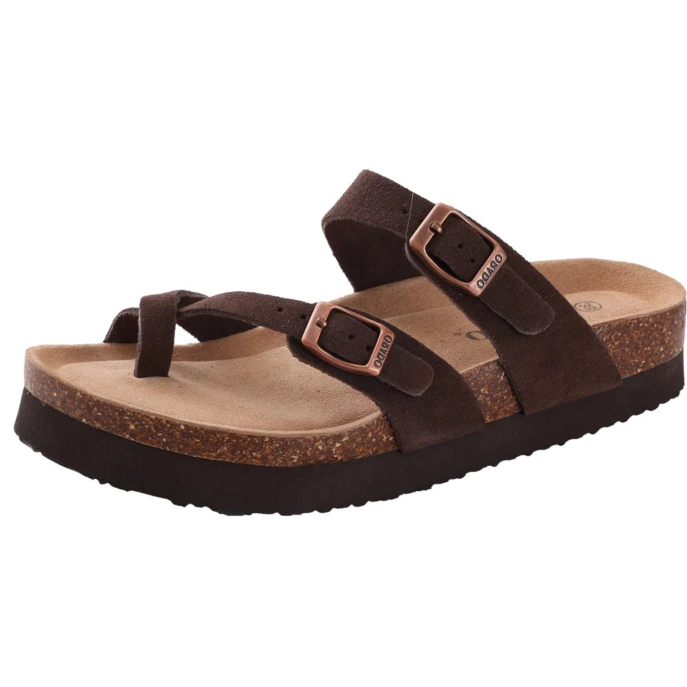 Crestar Women's Suede Clogs Leather Mules Cork Footbed Sandals Potato Shoes with Arch Support Fashion Leather Mules Shoes