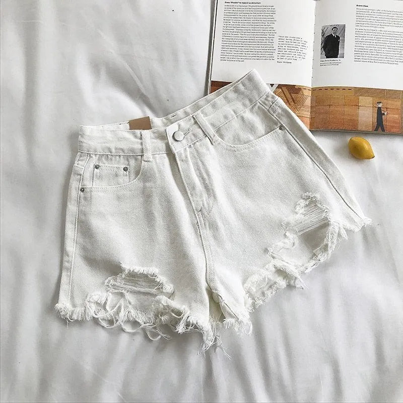 Linglsix High-Waist Ripped Denim Shorts for Women – Y2K Streetwear
