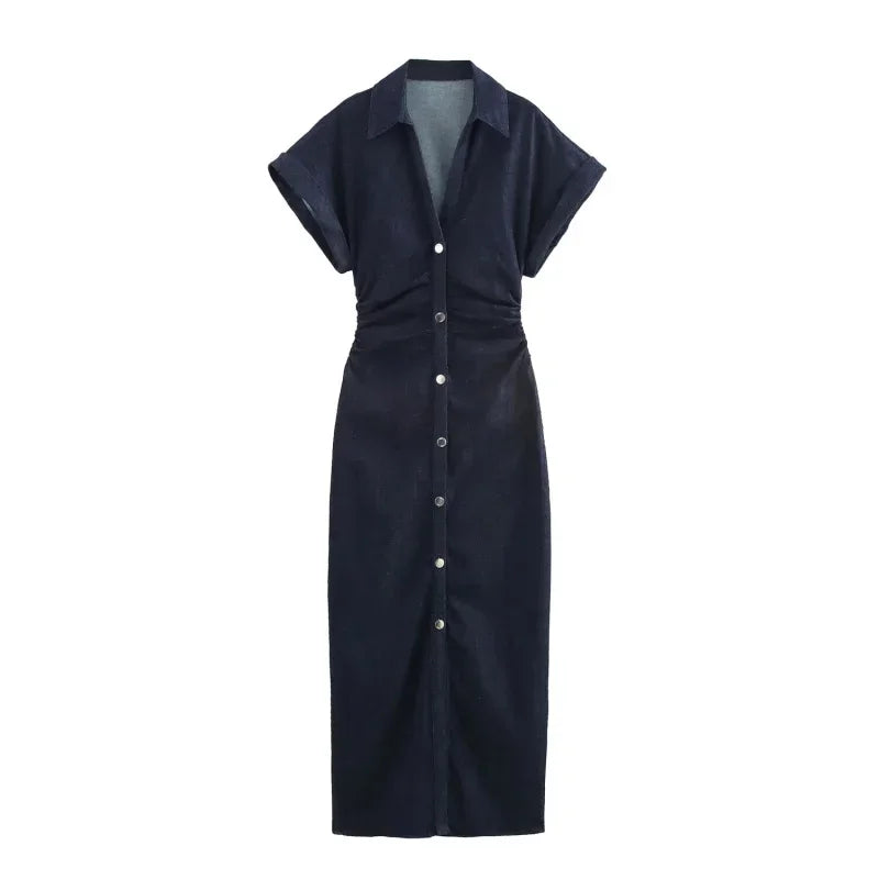 Slim Fit Sleeveless Lapel Dress with Side Zipper