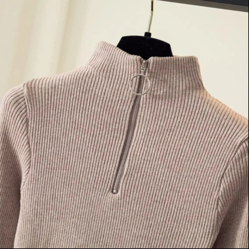 AOSSVIAO Casual Half-High Collar Zipper Sweater