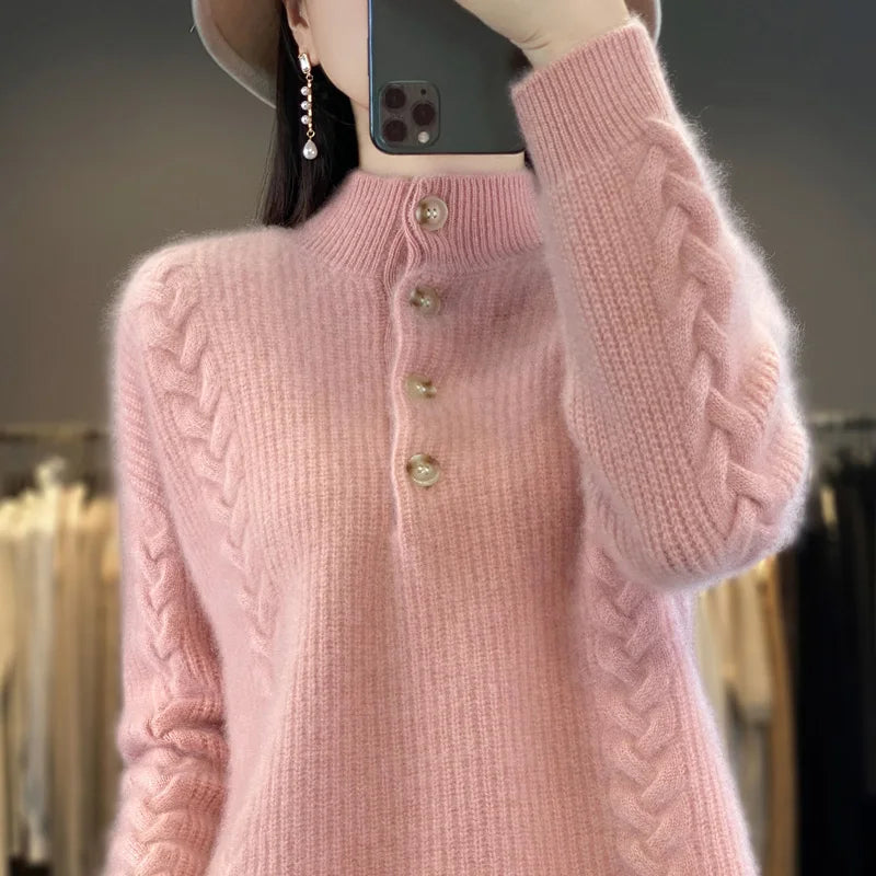 High Collar Cashmere Sweater – Luxury Loose Fit Knit Top