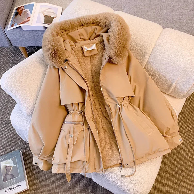 MandyLandy Plush Hooded Cotton-Padded Winter Parka for Women