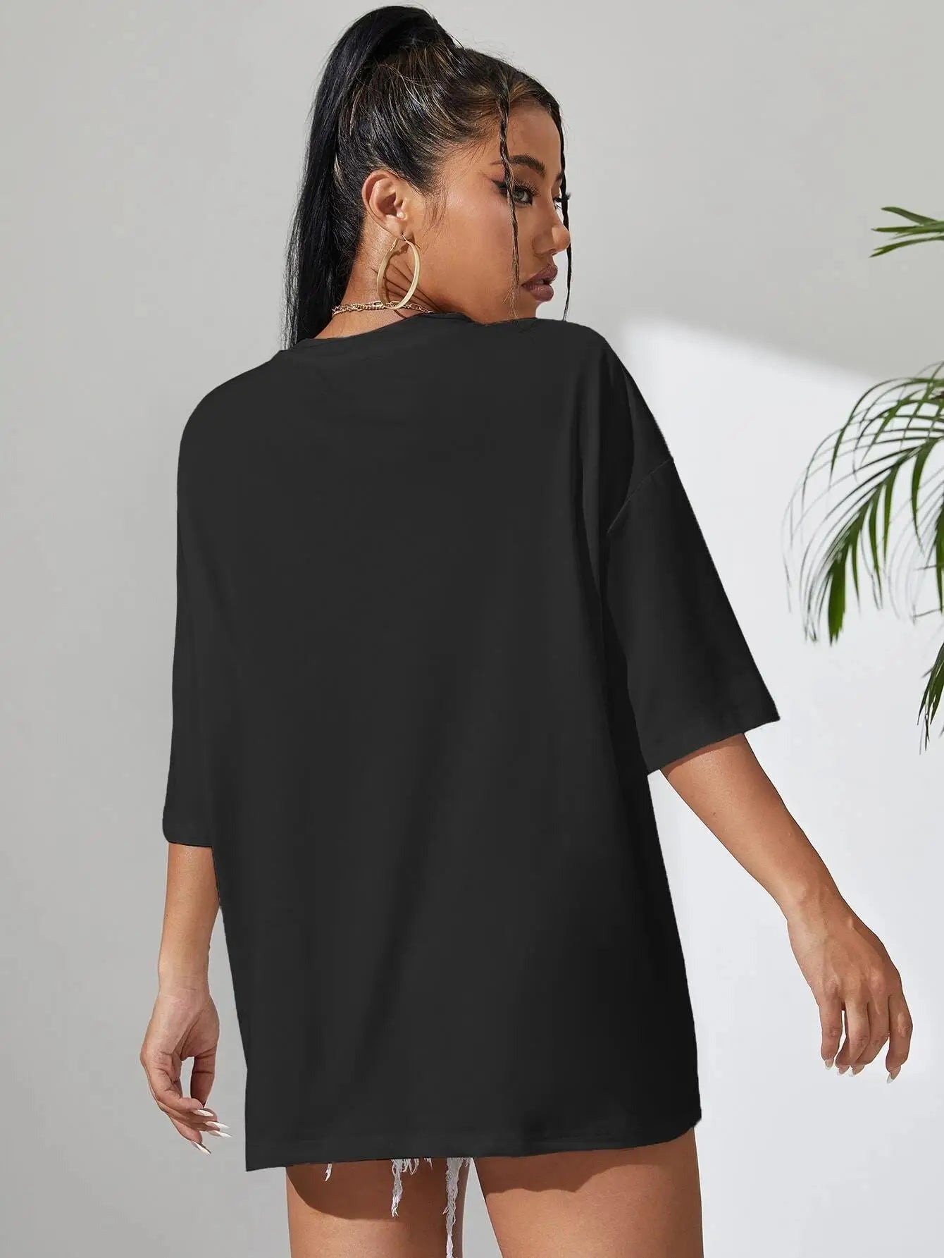 Teekossc Classic Letter Print Cotton T-Shirt for Women
