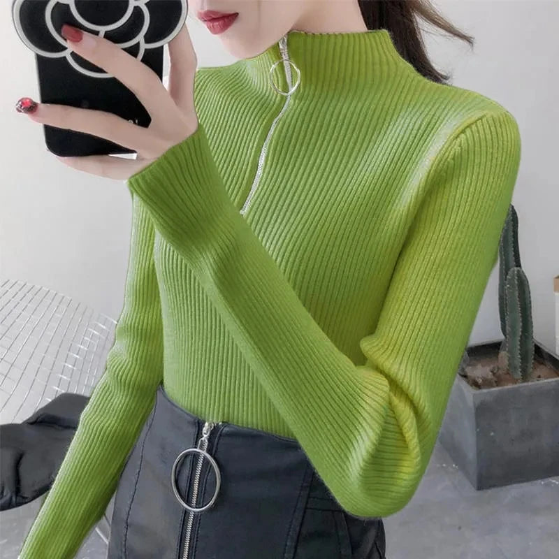 AOSSVIAO Casual Half-High Collar Zipper Sweater