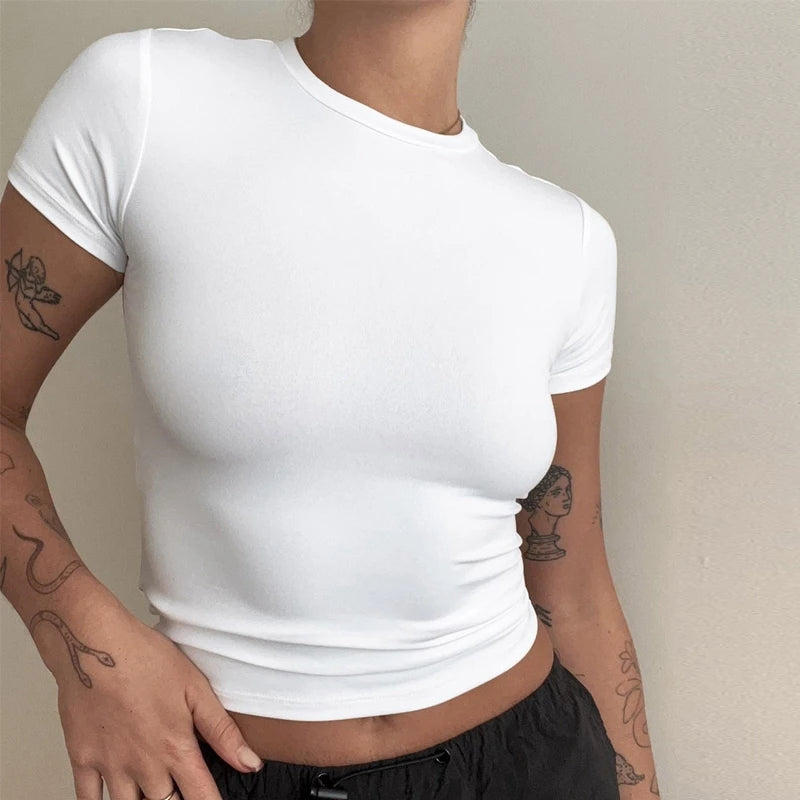 YEAE Slim Fit O-Neck Knit Tee for Women – Sporty Streetwear Summer Top