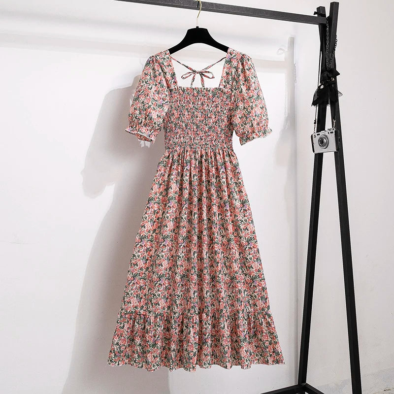 XIBUSANA Chiffon A-Line Dress with Elastic Waist for Women – Summer Casual Style