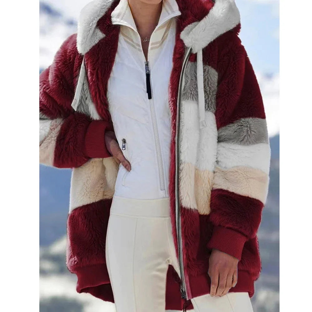 Women’s Hooded Cashmere-Style Winter Coat with Zipper