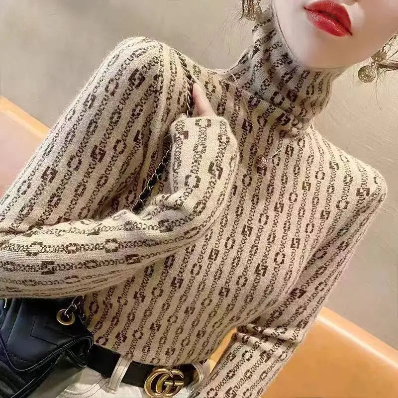 Elegance Knit Slim Turtleneck Top for Women
