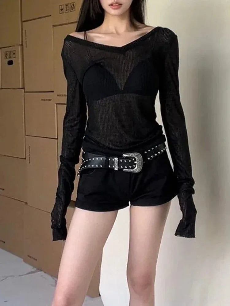 SheerFlex V-Neck Long Sleeve Summer Tee for Women