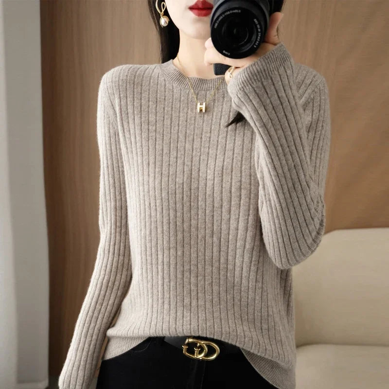 2026 Women Sweaters Autumn Winter Long Sleeve Pullovers O-neck Stripe Warm Pullover Korean Fashion Bottoming Shirts Loose Jumper