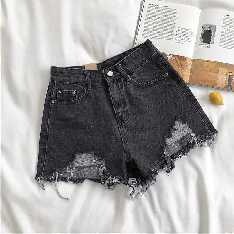 Linglsix High-Waist Ripped Denim Shorts for Women – Y2K Streetwear