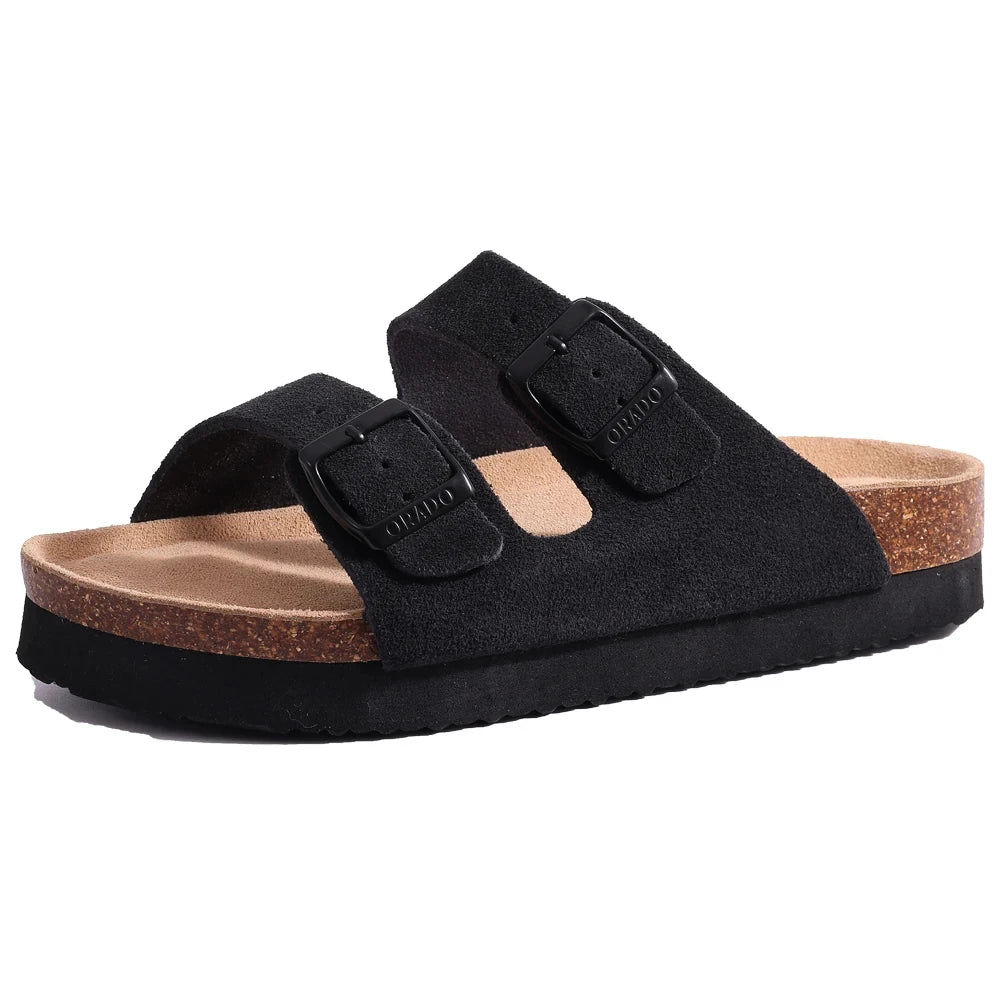 Crestar Women's Suede Clogs Leather Mules Cork Footbed Sandals Potato Shoes with Arch Support Fashion Leather Mules Shoes