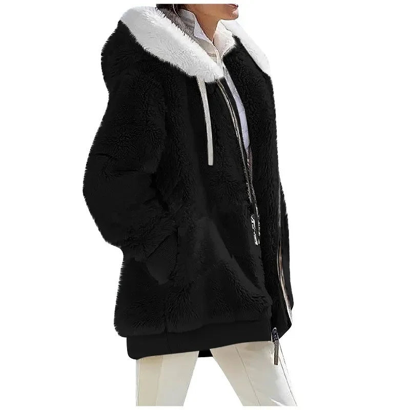 Women’s Hooded Fleece Winter Jacket with Zipper