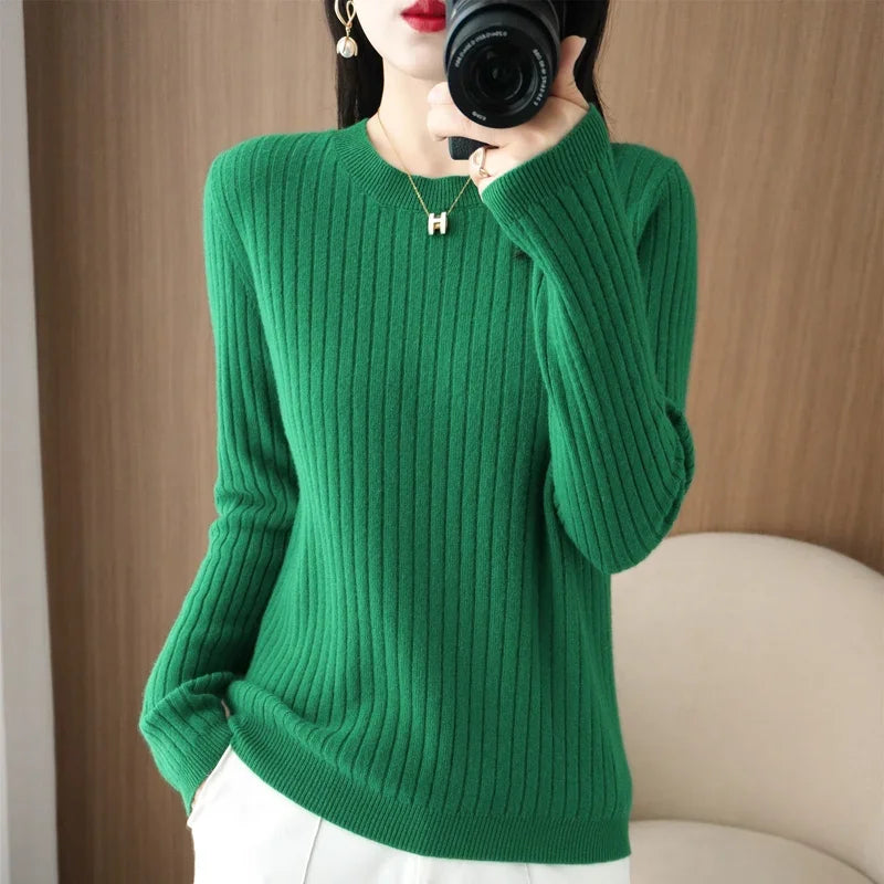 2026 Women Sweaters Autumn Winter Long Sleeve Pullovers O-neck Stripe Warm Pullover Korean Fashion Bottoming Shirts Loose Jumper